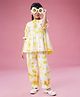 MASTARANG Cotton Half Peasant Sleeves Tie Dye Chevron Embroidered Swiss Dot Detailed Coordinating Top & Pant Set - Yellow