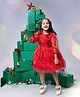 MASTARANG Organza Three Fourth Puffed Sleeves Floral Printed & Applique Detailed Dress - Red