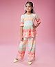 MASTARANG Half Peasant Sleeves Floral & Chevron Printed Coordinating Top Pant Set - Orange