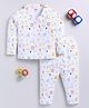 Little Ninja Cotton Knit Full Sleeves Mountains Printed Coordinating Night Suit Set - White