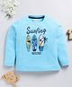 Little Ninja Cotton Full Sleeves Surfboard & Typography Printed Tee - Blue