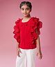 MASTARANG Georgette Sleeveless Frill & Bow Applique Detailed Dress - Red