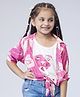 MASTARANG Half Sleeves Abstract Printed Floral Applique Detailed Top With Attached Tee - Hot Pink