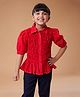 MASTARANG Half Puffed Sleeves Textured Shirt Style Top - Red