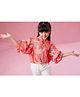MASTARANG Half Puffed Sleeves Abstract Printed Zipper Top - Orange