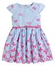 Funshine Cotton Cap Sleeves Butterflies Printed Dress With Belt - Blue