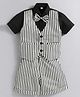 Jeet Ethnics Half Sleeves 3 Piece Striped Coordinating Party Suit Set With Bow - Black & White
