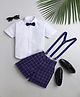 Jeet Ethnics Half Sleeves Solid Shirt With Checked Shorts & Suspender With Bow - Navy Blue