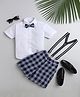Jeet Ethnics Half Sleeves Solid Shirt With Checked Shorts & Suspender With Bow - Navy Blue