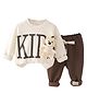 Little Surprise Box Full Sleeves Teddy Bear Applique Detailed Breathable Sweatshirt & Joggers Set - Cream