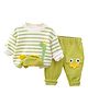 Little Surprise Box Full Sleeves Dinosaur Applique Detailed Striped Breathable Sweatshirt & Joggers Set - Green