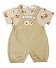 Little Surprise Box Bear Applique Detailed Soft & Breathable Dungaree With Half Sleeves Tee - Brown