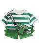Little Surprise Box Half Sleeves Striped & Crocodile Applique Detailed Tee Shorts Set - Green