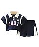 Little Surprise Box Half Sleeves 1891 Numerical Printed Cut & Sew Breathable Polo Tee Shorts Set - Blue