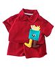 Little Surprise Box Half Sleeves French Fries Applique Detailed Polo Tee & Shorts Set - Red