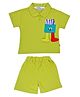 Little Surprise Box Half Sleeves French Fries Applique Detailed Polo Tee & Shorts Set - Green