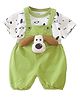 Little Surprise Box Dog Applique Detailed Soft & Breathable Dungaree With Half Sleeves Tee - Green