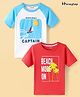 Honeyhap Premium 100% Cotton Knit With Bio Finish Half Sleeves T-Shirts With Beach Theme Print Pack of 2 - Bright White Bachelor Button & High Risk Red