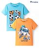 Honeyhap Premium 100% Cotton Knit With Bio Finish Half Sleeves T-Shirts With Football Theme Print Pack of 2 - Blazing Orange & Bachlor Button