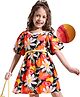 Hola Bonita Cotton Rayon Woven Half Puffed Sleeves Dress With Floral Print & Lace Detailing - Multicolor