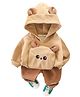 Little Surprise Box Full Sleeves Ear & Animal Applique Detailed Hoodie Joggers Set - Brown