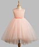 Toy Balloon Kids Net Sleeveless Polka Dots Foil Printed & Floral Applique Detailed High Low Dress - Peach