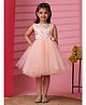 Toy Balloon Kids Net Sleeveless Beads Embellished Floral Designed Dress - Peach