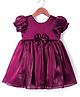 Babyhug Woven Half Puffed Sleeves Party Dress With Bow Applique - Wine