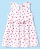 Babyhug Single Jersey Knit Sleeveless Frock with Heart Print & Bow Applique - White & Pink