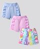Bonfino 100% Cotton Knit Mid Thigh Shorts with Horse Print & Frill Detailing Pack of 3 - White Pink & Light Blue
