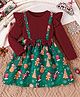 Fashion Dream Cotton Blend Full Sleeves Bow Applique & Frill Detailed Snowman Printed Dress - Maroon