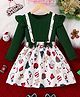 Fashion Dream Cotton Blend Full Sleeves Bow Applique & Frill Detailed Gifts Printed Dress - Green