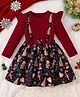 Fashion Dream Cotton Blend Full Sleeves Bow Applique & Frill Detailed Trees Printed Dress - Maroon