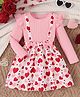Fashion Dream Cotton Blend Full Sleeves Bow Applique & Frill Detailed Hearts Printed Dress - Baby Pink