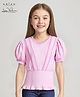 Arias Half Sleeves Cotton Double Gauze Top With Lace Detailing - Pink