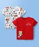 Babyoye 100% Cotton Knit With Eco Jiva Finish Half Sleeves Front Open Jhablas Animal Print Pack of 2 - Red & White