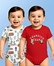 Babyoye 100% Cotton Knit With Eco Jiva Finish Half Sleeves Printed Onesies Pack of 2 - Red & White