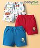 Babyoye 100% Cotton Shorts With Eco Jiva Finish & Animal Print Pack Of 3 - Red White & Blue