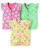Babyhug 100% Cotton Interlock Knit Front Open Sleeveless jhablas With Floral Popsicle & Polka Dot Print Pack Of 3 - Yellow Pink & Green