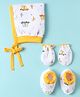 Child World Interlock Knit Cap Mittens & Booties Set With Vehicle Print Yellow - Diameter 18 cm