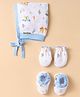 Child World Interlock Knit Cap Mittens & Booties Set With Vehicle Print Light Blue - Diameter 18 cm