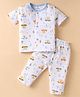 Child World Interlock Knit Half Sleeves Night Suit With Animal & Car Print - Light Blue