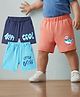 Babyoye 100% Cotton Knit Shorts With Shark Print Pack of 3 - Navy Blue & Peach