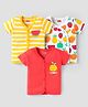 Babyhug 100% Cotton Interlock Knit Front Open Half Sleeves jhablas With Striped & Animal Print Pack Of 3 - Red Yellow & White