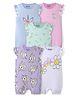Bonfino 100% Cotton Knit Frill Sleeves Rompers With Unicorn & Floral Print Pack of 5 - Multicolor