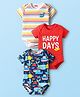 Babyhug 100% Cotton Knit Half Sleeves Onesies With Text Graphics Pack Of 3 - Blue Red & White