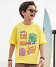 Pine Kids Cotton Knit Half Sleeves Drop Shoulder T-Shirt with Beach Theme Text Print - Lemon Yellow