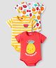 Babyhug 100% Cotton Half Sleeves Onesies With Stripes & Fruit Print Pack of 3 - Red Yellow & White