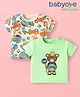 Babyoye 100% Cotton Knit Half Sleeves T-Shirts With Animal & Vehicle Print Pack Of 2 - White & Light Green