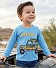 Babyhug Cotton Knit Full Raglan Sleeves T-Shirt With Car Print - Light Blue